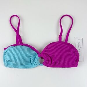 Salt + Cove Bikini Top Juniors Size XS Pink Blue Colorblock NWT